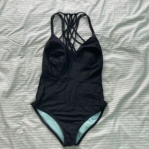Prana strappy back one piece swimsuit. Black size XS
